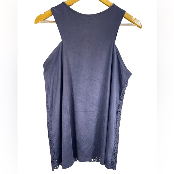 Maurices Faux Suede Cutout Sleeveless Blouse Blue Gray Size L Western Chic Boho - Picture 2 of 6
